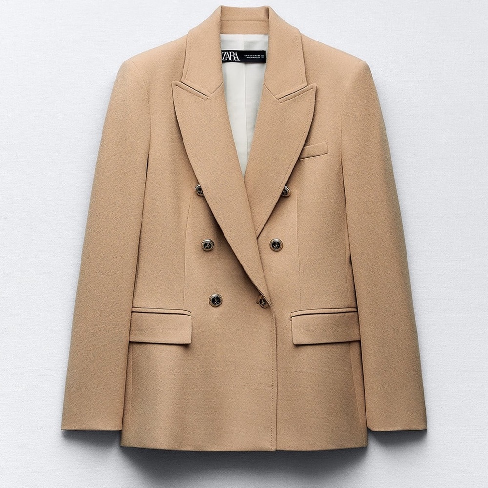 Zara Tan Double Breasted Blazer